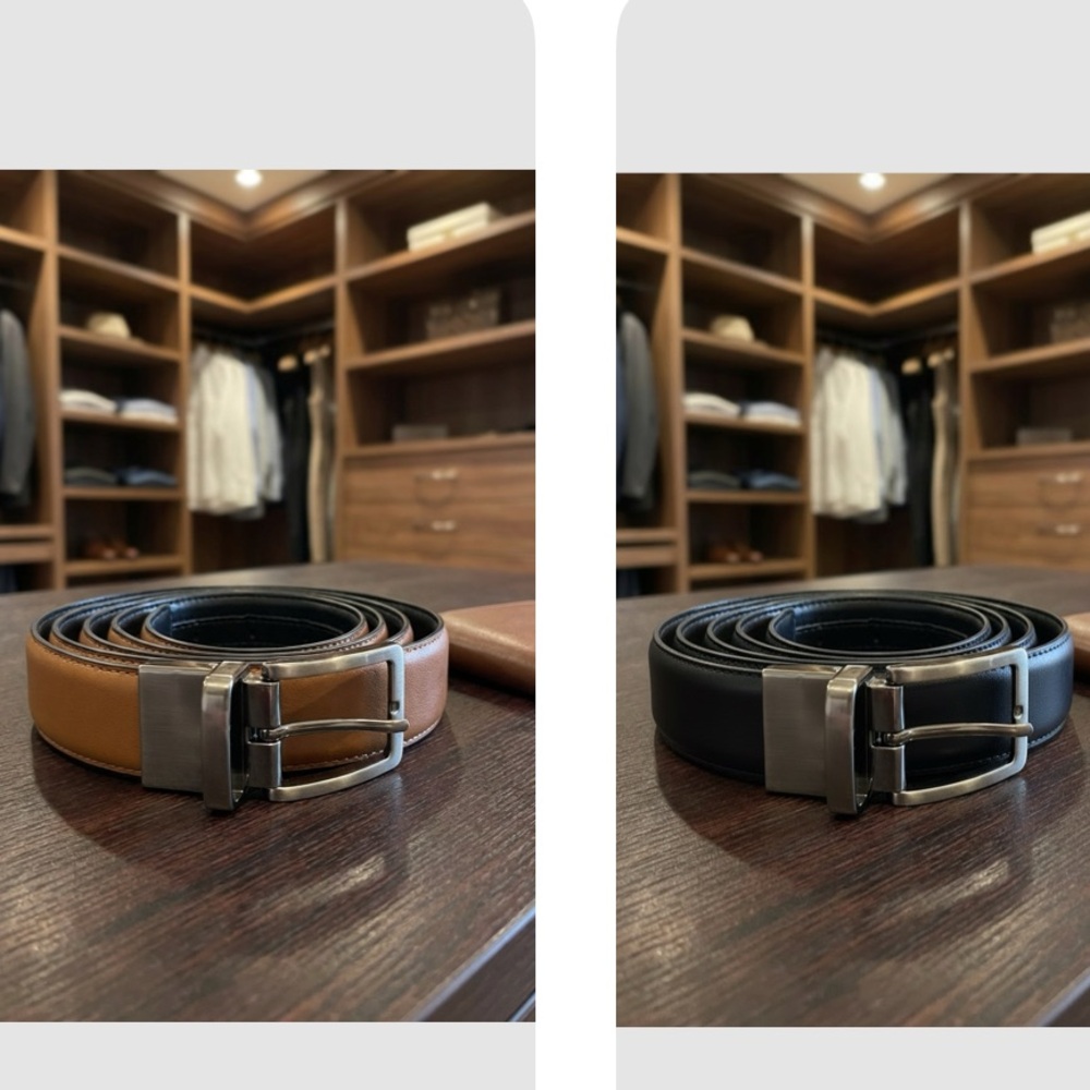 Mens unbranded reversible black tan belt silver buckle faux leather 50 52 vegan
